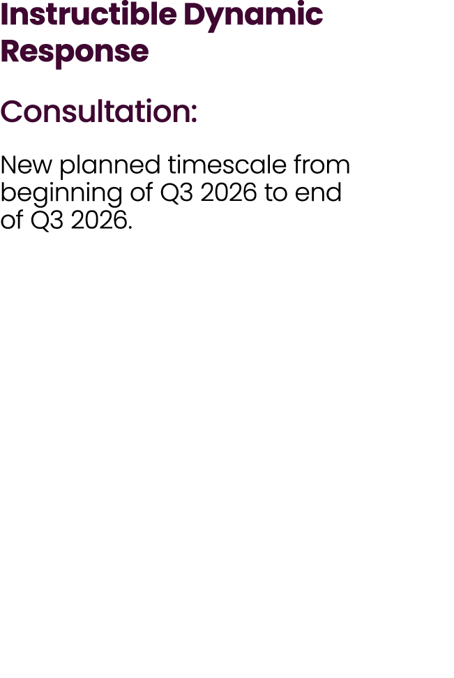 Instructible Dynamic Response Consultation: New planned timescale from beginning of Q3 2026 to end of Q3 2026.