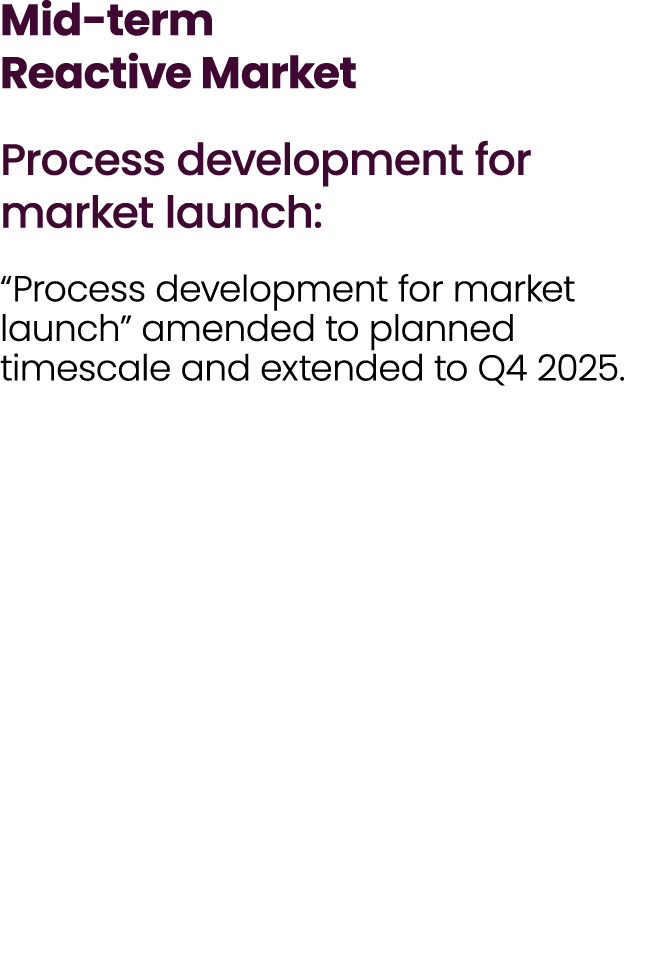 Mid term Reactive Market Process development for market launch: “Process development for market launch” amended to pl...