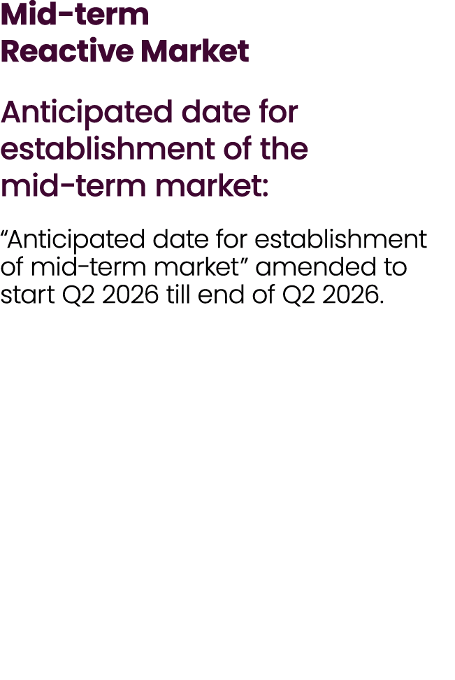 Mid term Reactive Market Anticipated date for establishment of the mid term market: “Anticipated date for establishme...