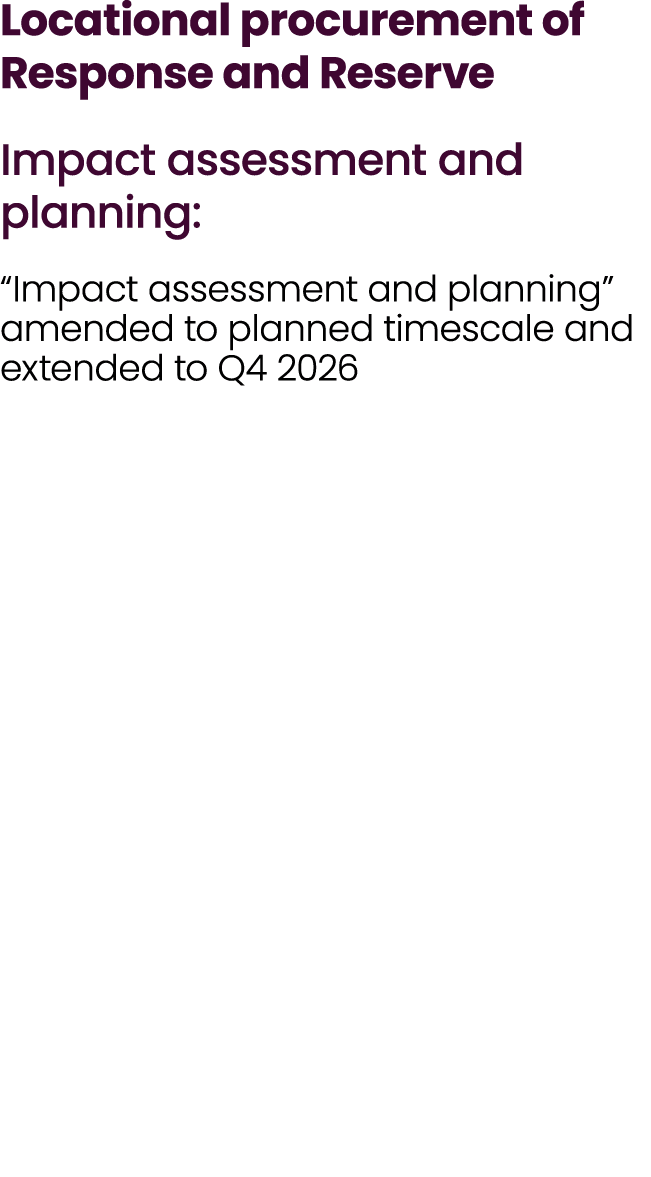 Locational procurement of Response and Reserve Impact assessment and planning: “Impact assessment and planning” amend...