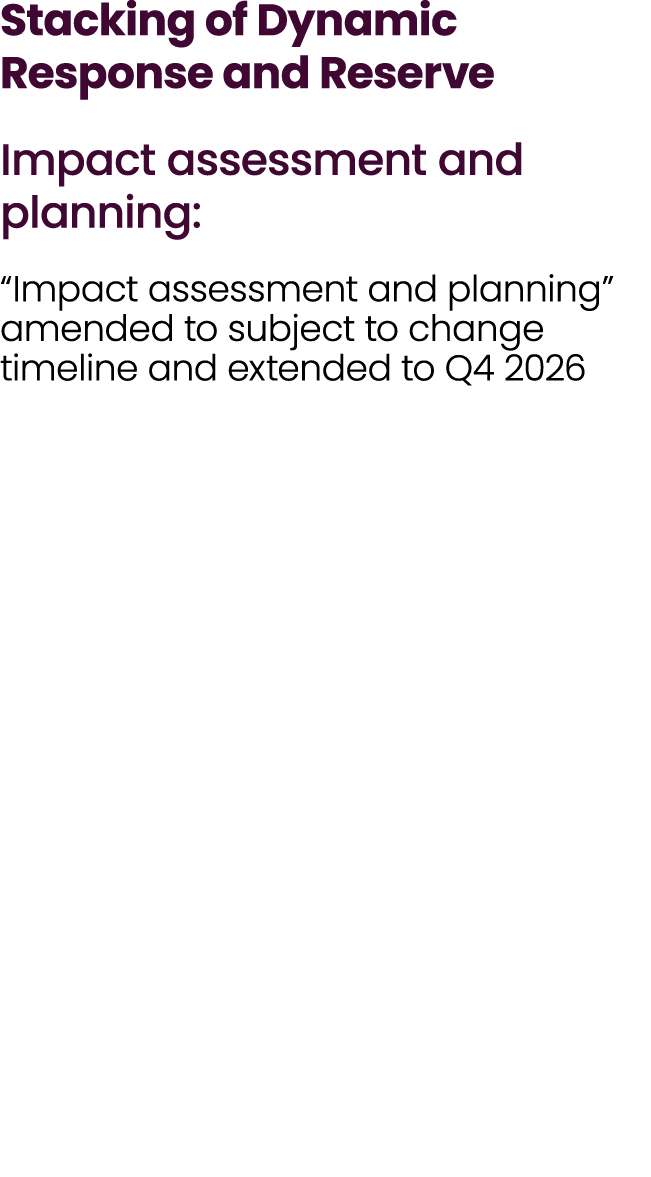Stacking of Dynamic Response and Reserve Impact assessment and planning: “Impact assessment and planning” amended to ...