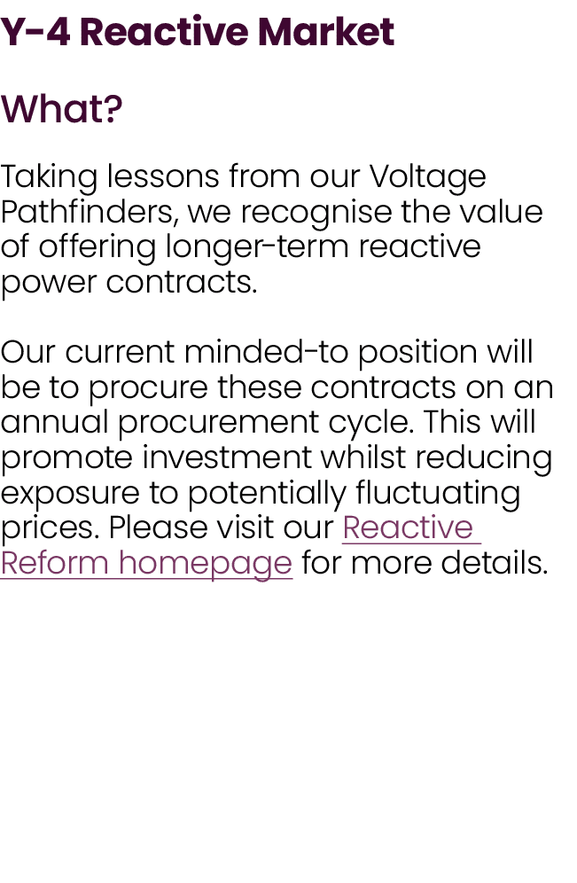 Y 4 Reactive Market What? Taking lessons from our Voltage Pathfinders, we recognise the value of offering longer term...