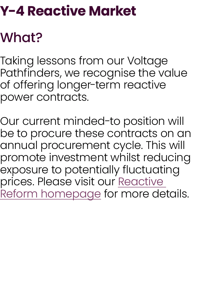 Y 4 Reactive Market What? Taking lessons from our Voltage Pathfinders, we recognise the value of offering longer term...