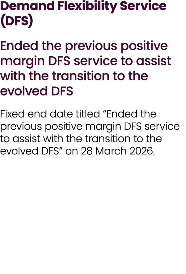 Demand Flexibility Service (DFS) Ended the previous positive margin DFS service to assist with the transition to the ...