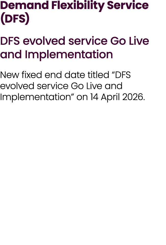 Demand Flexibility Service (DFS) DFS evolved service Go Live and Implementation New fixed end date titled “DFS evolve...