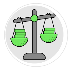 A cartoon scale with two green bowls on it. AI generated content