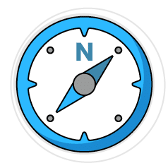 A blue and white speedometer with a compass on it. AI generated content