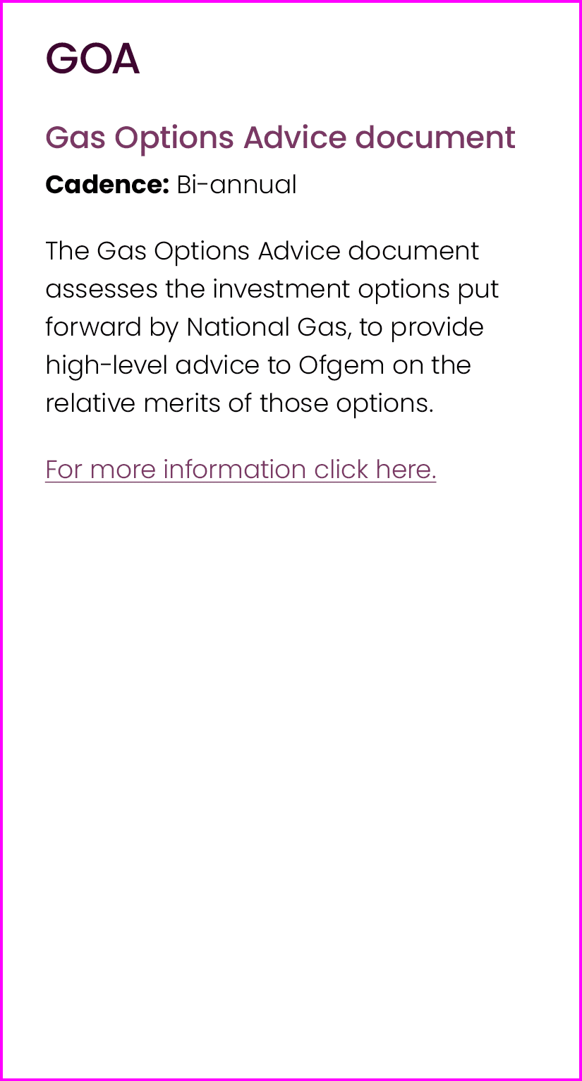 GOA Gas Options Advice document Cadence: Bi annual The Gas Options Advice document assesses the investment options pu...