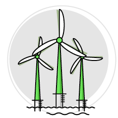 A drawing of a windmill with green blades and white sails. AI generated content
