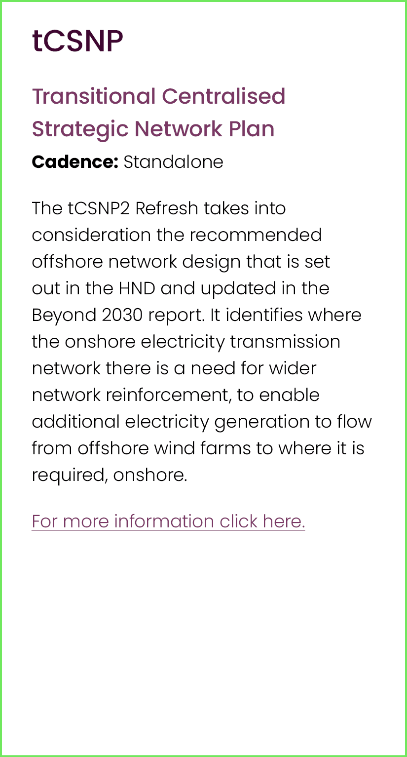 tCSNP Transitional Centralised Strategic Network Plan Cadence: Standalone The tCSNP2 Refresh takes into consideration...