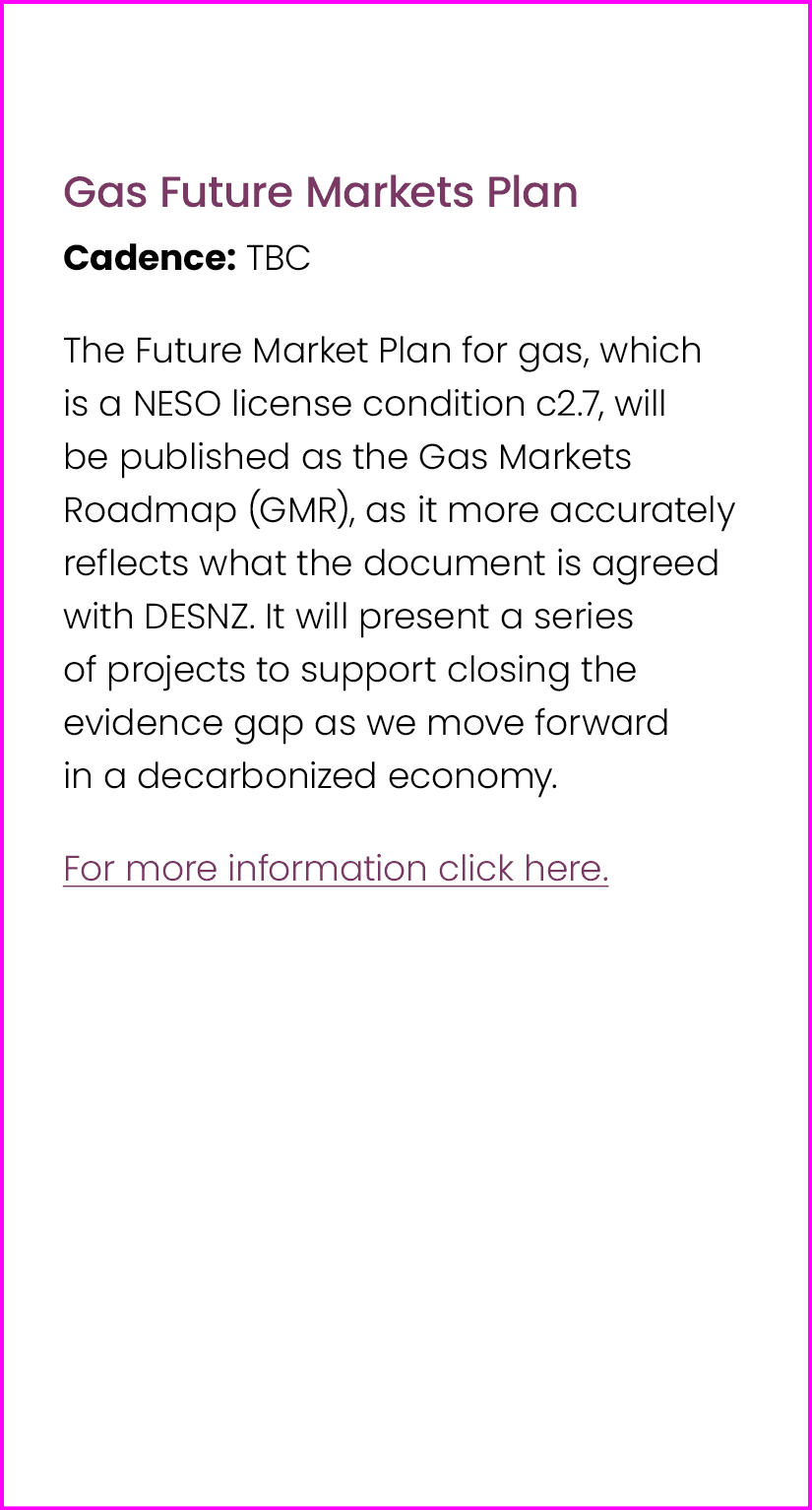  Gas Future Markets Plan Cadence: TBC The Future Market Plan for gas, which is a NESO license condition c2.7, will be...