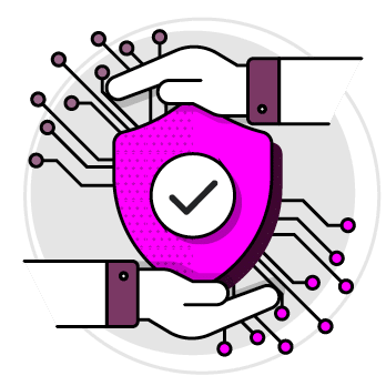A hand is holding a pink and purple shield with a black checkmark on it. AI generated content