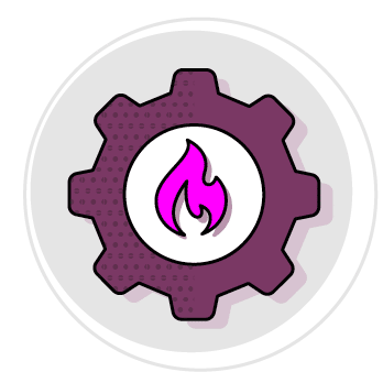A purple and white gear with a flame on it. AI generated content