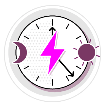 A clock with a pink lightning bolt and a moon on it. AI generated content