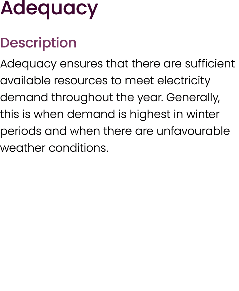 Adequacy Description Adequacy ensures that there are sufficient available resources to meet electricity demand throug...