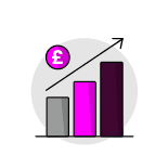 A pink and purple bar graph with a pound sign on top. AI generated content