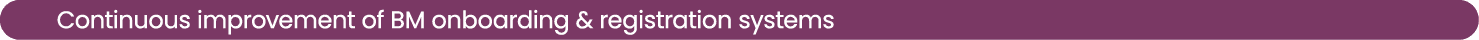Continuous improvement of BM onboarding & registration systems