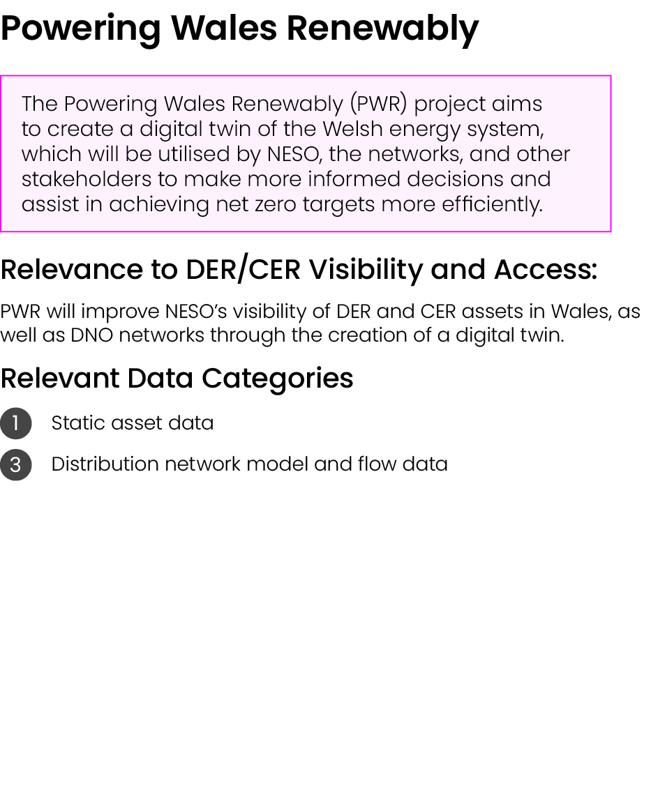 Powering Wales Renewably ￼ Relevance to DER/CER Visibility and Access: PWR will improve NESO’s visibility of DER and ...