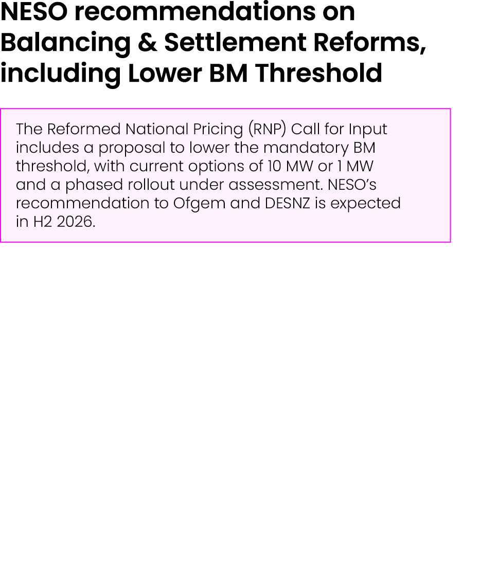 NESO recommendations on Balancing & Settlement Reforms, including Lower BM Threshold ￼
