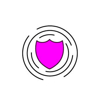 A pink and purple shield with a white circle around it. AI generated content