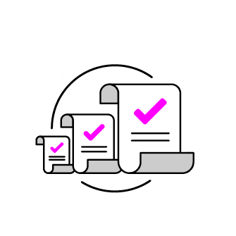 A stack of papers with a purple checkmark on the top. AI generated content