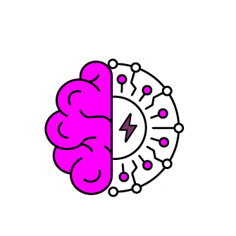 A pink and purple brain with a lightning bolt in the middle. AI generated content
